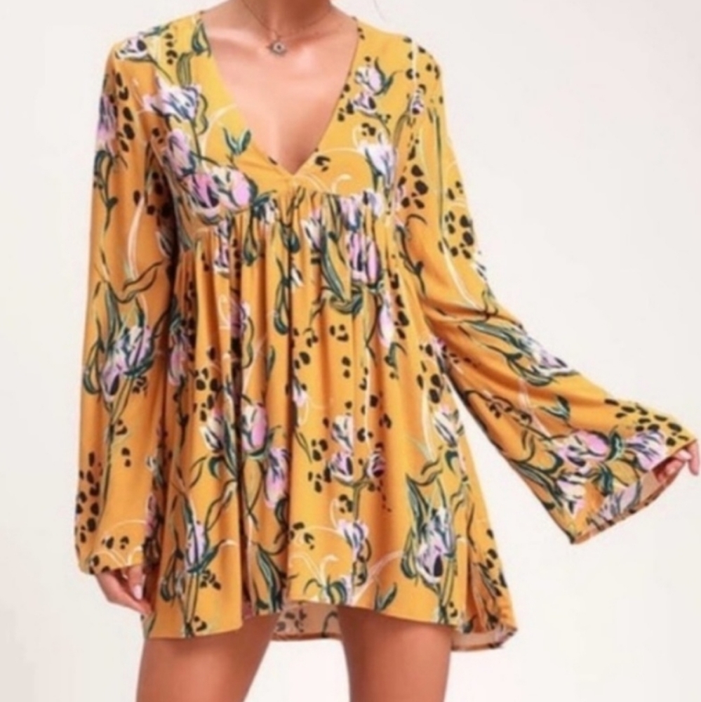 FREE PEOPLE Bella Floral-Print Tunic/Mini Dress Sz M